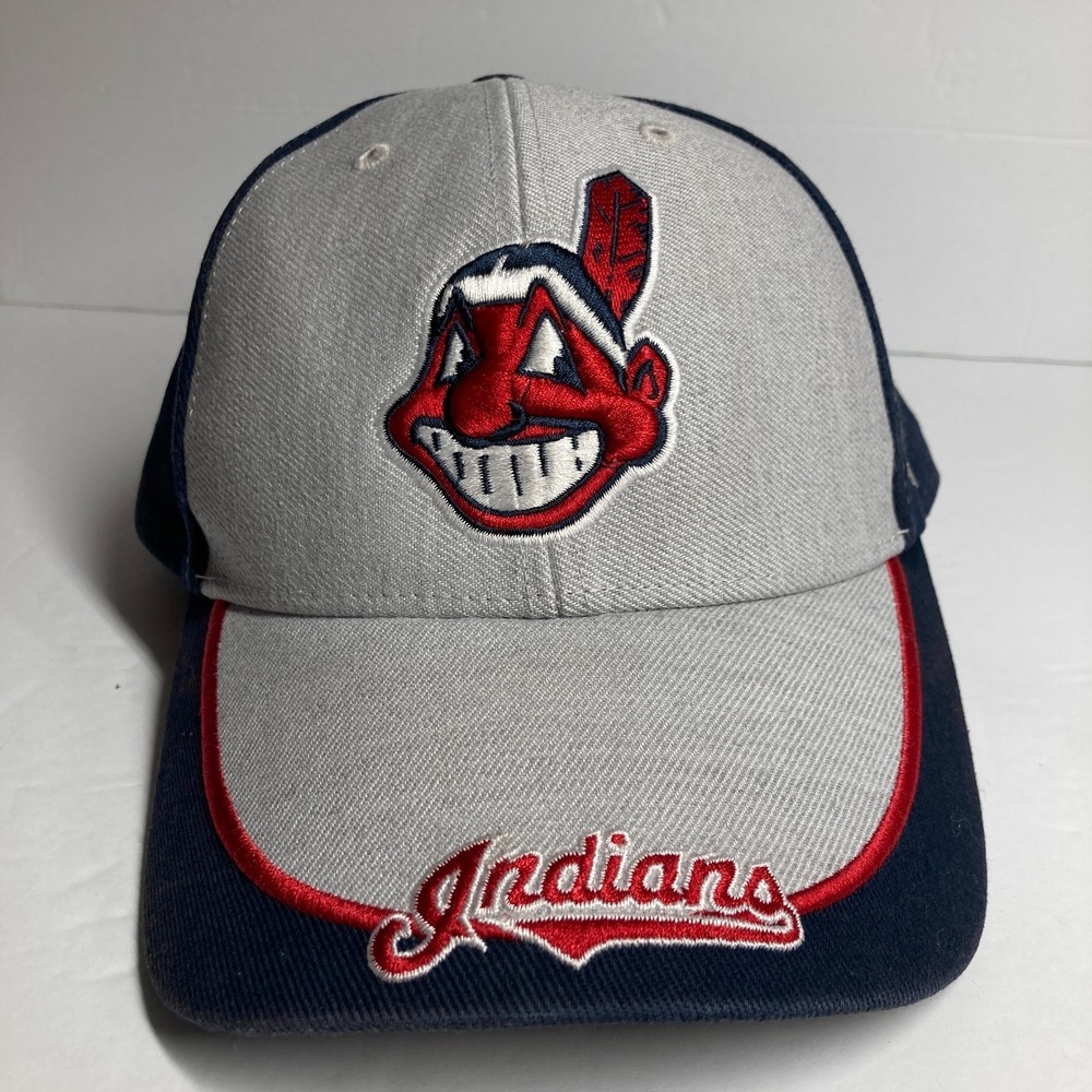Cleveland Indians Banned Chief Wahoo Cap Hat Adult Adjustable Blue Gray STAINS